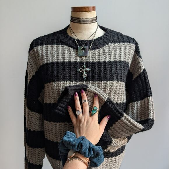 Vintage Striped Chunky Knit Sweater Slouchy Oversize Grandpa Cosby Sweater Large - Picture 3 of 8
